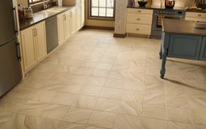 Photo of a clean kitchen with tile flooring